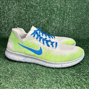 Nike ID Free RN Flyknit Pure Platinum/Green Mens Size 10.5 Wide AA1707-995 NWD